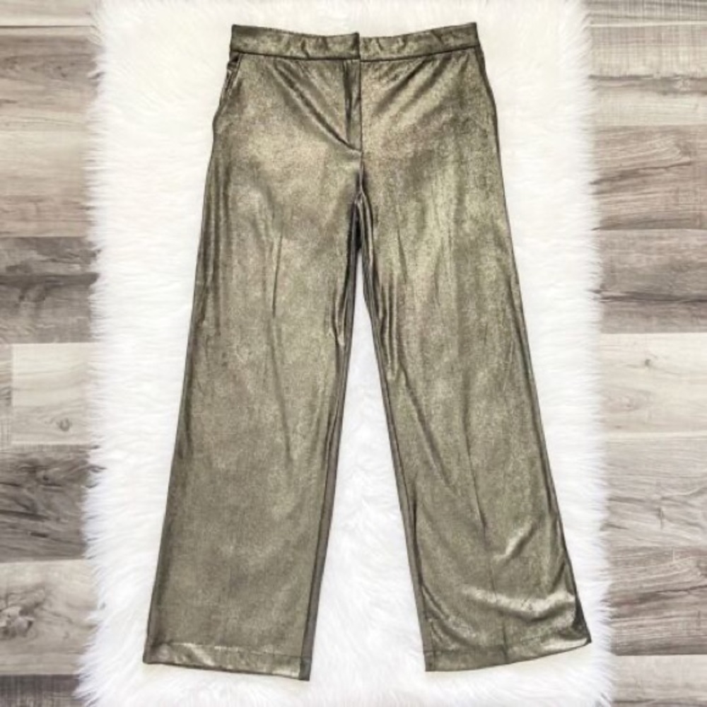 Joie Wide Leg Glitter Gold Sparkle Pant Trousers Elastic Waist